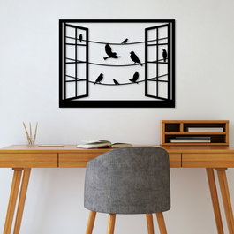 Wallity Birds in Front Of The Window - 1 Escultura de pared de metal negra